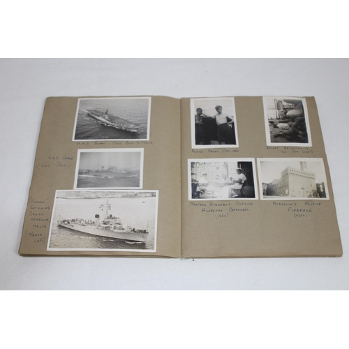 945 - MILITARY LINKED SCRAP BOOK CONTAINING A QUANTITY OF PHOTOS OF ROYAL NAVY SAILOR ON HIS TRAVELS IN TH... 