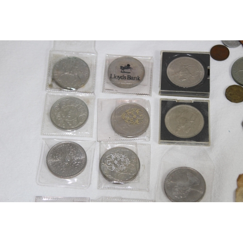 1001 - LARGE TIN OF VARIOUS COINS AND BANKNOTES