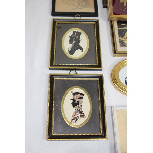 238 - QUANTITY OF SMALL PICTURES INCLUDING SILHOUETTES `
27 X 15CM