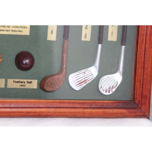 240 - THREE FRAMED GOLFING DISPLAYS
24 X 18CM