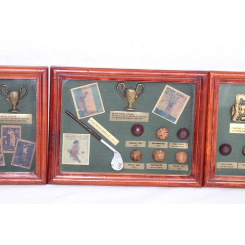 240 - THREE FRAMED GOLFING DISPLAYS
24 X 18CM