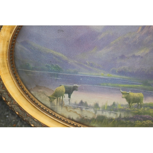 242 - TWO OVAL PAINTINGS OF HIGHLAND SCENES
45 X 35CM