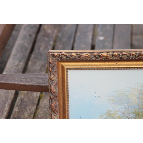 245 - SIGNED OIL ON CANVAS OF A BOAT IN A RURAL SCENE
73 X 41CM