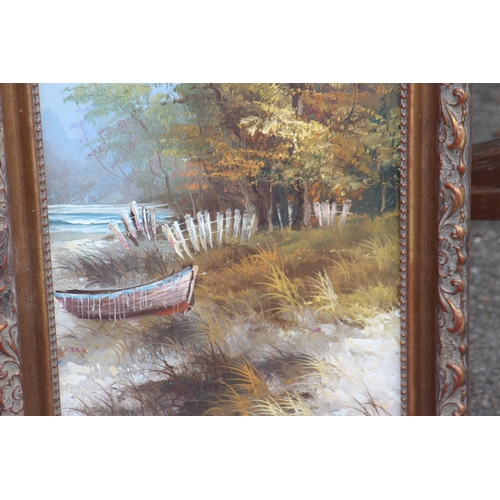 245 - SIGNED OIL ON CANVAS OF A BOAT IN A RURAL SCENE
73 X 41CM