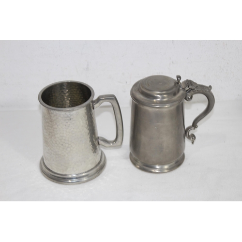 601 - QUANTITY OF PEWTER, SILVER PLATE AND AND OAK TANKARDS