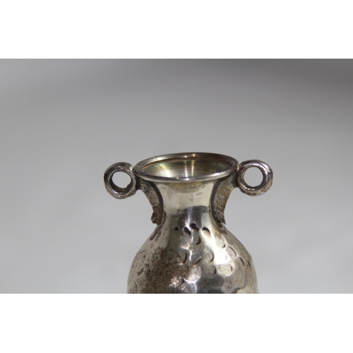 1097 - SILVER GREEK STYLE URN ON A WHITE METAL STAND - 48G EXCLUDING STAND