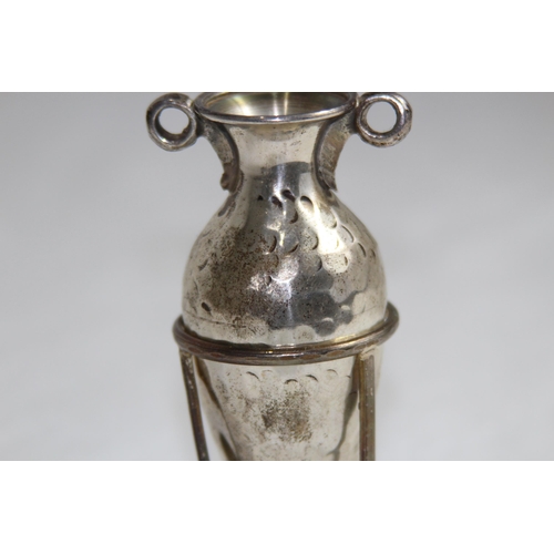 1097 - SILVER GREEK STYLE URN ON A WHITE METAL STAND - 48G EXCLUDING STAND