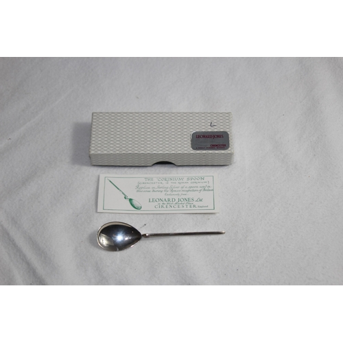 1098 - BOXED SILVER CORINIUM SPOON WITH PAPERWORK