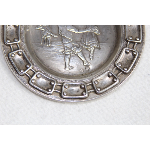 1106 - EMBOSSED SILVER DISH OF DANCERS AND MUSICIAN - 16G