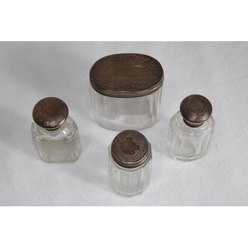 1111 - VICTORIAN AND LATER SILVER TOPPED JARS AND BOTTLES  - SILVER WEIGHT 33G