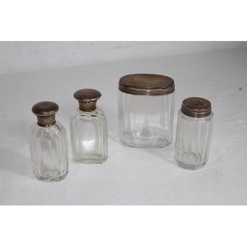 1111 - VICTORIAN AND LATER SILVER TOPPED JARS AND BOTTLES  - SILVER WEIGHT 33G