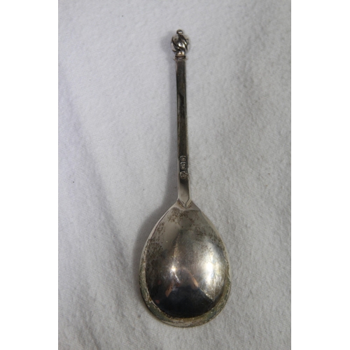 1134 - BOXED SILVER WRITHEN SPOON - MODERN REPRODUCTION OF 1487 SPOON MADE IN LONDON 1971 WITH PAPERWORK - ... 