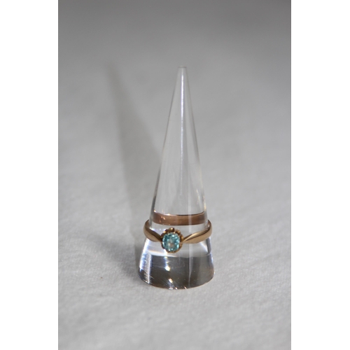 1203 - ANTIQUE 9CT ROSE GOLD AQUAMARINE SET RING - 2.53G - SIZE S