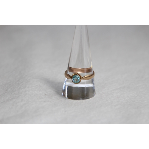 1203 - ANTIQUE 9CT ROSE GOLD AQUAMARINE SET RING - 2.53G - SIZE S