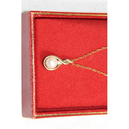 1208 - 9CT GOLD DIAMOND AND PEARL NECKLACE - 2.41G CASED