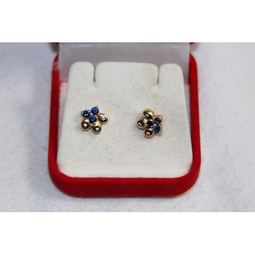 1214 - CASED PAIR OF 14CT GOLD SAPPHIRE AND DIAMOND STUD EARRINGS