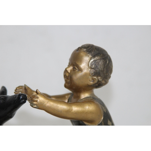 954 - COLD PAINTED FIGURE OF A YOUNG BOY AND DEER ON A MARBLE BASE
33 X 20CM