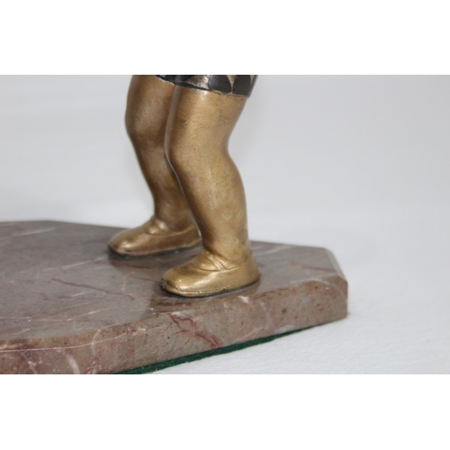 954 - COLD PAINTED FIGURE OF A YOUNG BOY AND DEER ON A MARBLE BASE
33 X 20CM