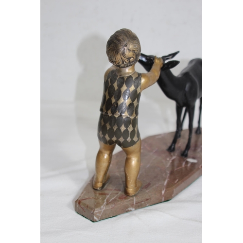 954 - COLD PAINTED FIGURE OF A YOUNG BOY AND DEER ON A MARBLE BASE
33 X 20CM