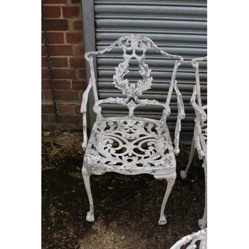 123 - 8 X METAL GARDEN CHAIRS - 5 ARE CARVERS 
47 X 44 X 80CM