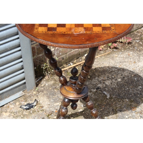 2 - ANTIQUE VICTORIAN C1890 BOBBIN TURNED LEG CHESS BOARD TABLE
71 X 47CM