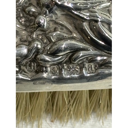 1116 - BIRD EMBOSSED SILVER BRUSH - BIRMINGHAM 1900