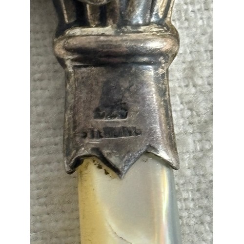 1126 - VINTAGE SILVER AND MOTHER OF PEARL BABY RATTLE