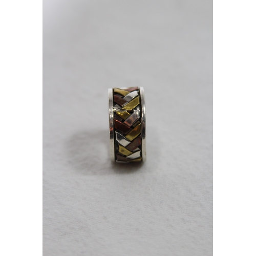 1012 - TRI COLOUR THICK BAND SILVER RING