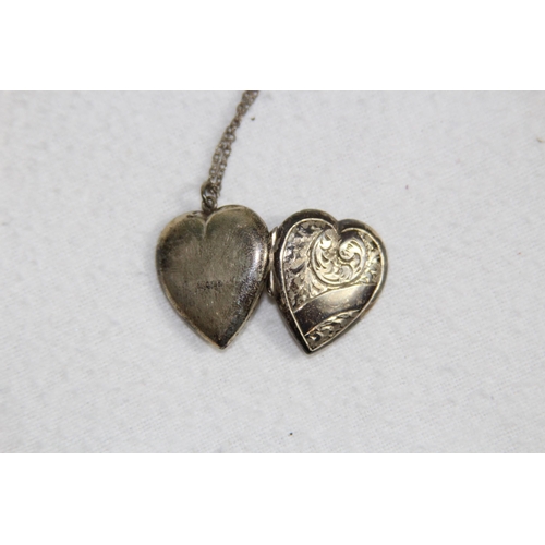 1013 - HEART SHAPE SILVER LOCKET ON A SILVER CHAIN AND ANOTHER SILVER LOCKET