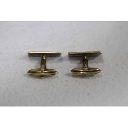 1016 - GILT SILVER AND ENAMEL SILVER PAIR OF CUFFLINKS - BIRMINGHAM 1969 WITH SCOTTISH LINKS TO INVERESK XX... 