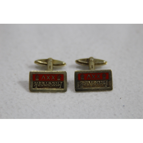 1016 - GILT SILVER AND ENAMEL SILVER PAIR OF CUFFLINKS - BIRMINGHAM 1969 WITH SCOTTISH LINKS TO INVERESK XX... 