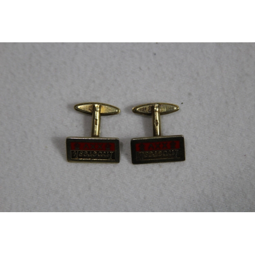 1016 - GILT SILVER AND ENAMEL SILVER PAIR OF CUFFLINKS - BIRMINGHAM 1969 WITH SCOTTISH LINKS TO INVERESK XX... 