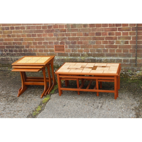 13 - RETRO TILED TOPPED COFFEE TABLE AND TILE TOPPED NEST OF TABLES 
46 X 38 X 88CM