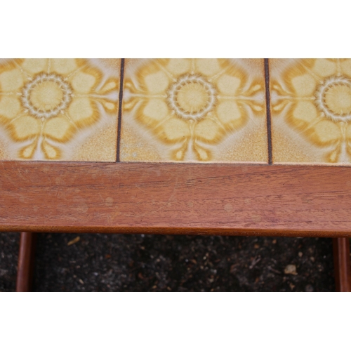 13 - RETRO TILED TOPPED COFFEE TABLE AND TILE TOPPED NEST OF TABLES 
46 X 38 X 88CM