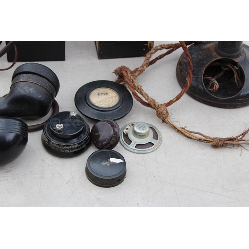 634 - ANTIQUE CANDLESTICK TELEPHONE AND TWO FIELD TELEPHONES - A/F