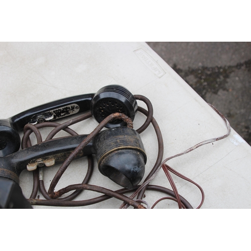 634 - ANTIQUE CANDLESTICK TELEPHONE AND TWO FIELD TELEPHONES - A/F