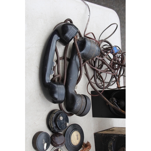 634 - ANTIQUE CANDLESTICK TELEPHONE AND TWO FIELD TELEPHONES - A/F