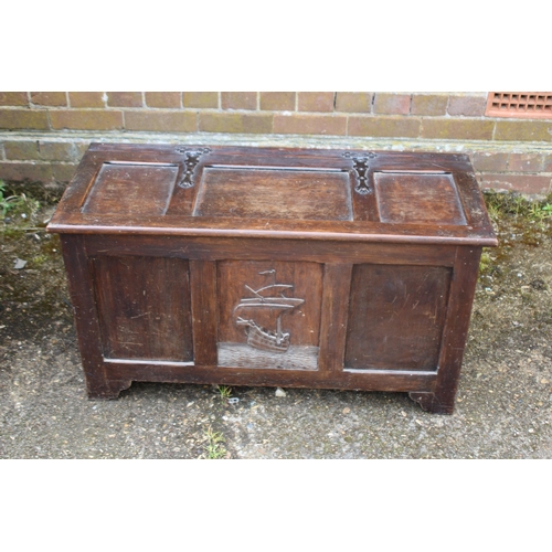 71 - PAINTED MONKS BENCH AND TWO TRUNKS
91 X 48 X 71CM