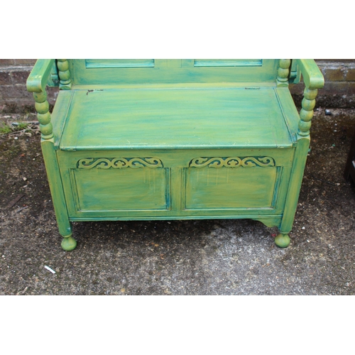 71 - PAINTED MONKS BENCH AND TWO TRUNKS
91 X 48 X 71CM