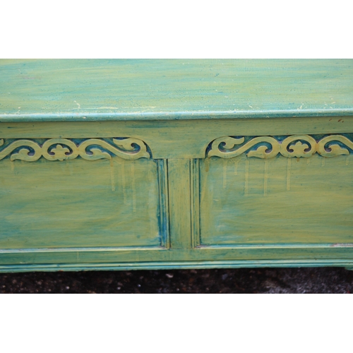 71 - PAINTED MONKS BENCH AND TWO TRUNKS
91 X 48 X 71CM