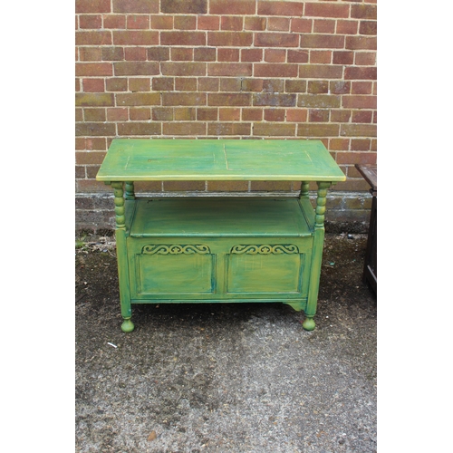 71 - PAINTED MONKS BENCH AND TWO TRUNKS
91 X 48 X 71CM