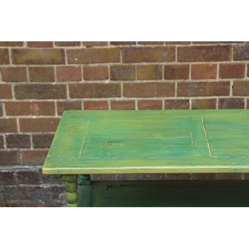 71 - PAINTED MONKS BENCH AND TWO TRUNKS
91 X 48 X 71CM