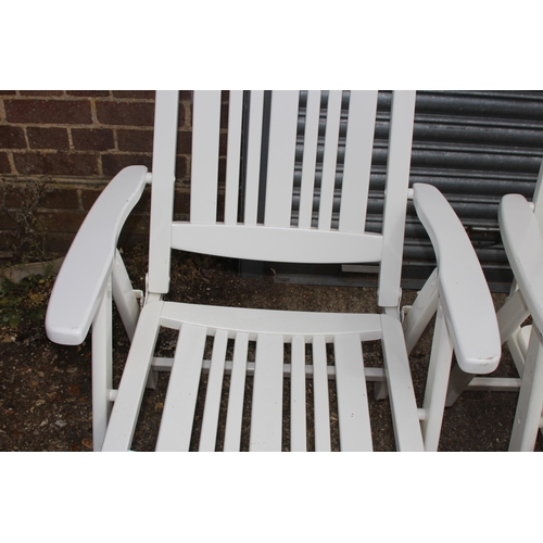 92 - PAIR OF HERLEY WOODEN RECLINING GARDEN CHAIRS 
65 X 51 X 109CM