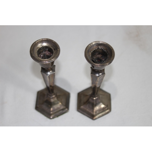 1143 - PAIR OF SILVER CANDLESTICKS WEIGHTED - CHESTER 1920 - CLARK AND SEWELL