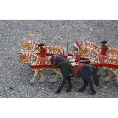 709 - ANTIQUE WOODEN HANDMADE HORSE AND COACH