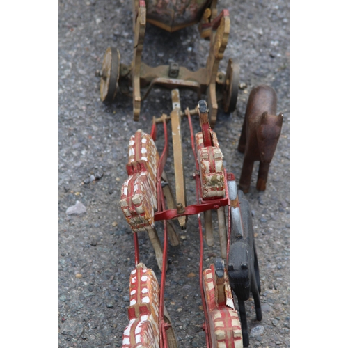 709 - ANTIQUE WOODEN HANDMADE HORSE AND COACH