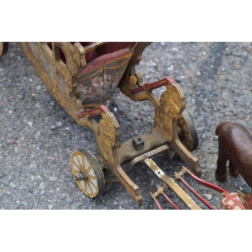 709 - ANTIQUE WOODEN HANDMADE HORSE AND COACH