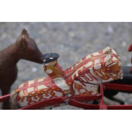 709 - ANTIQUE WOODEN HANDMADE HORSE AND COACH