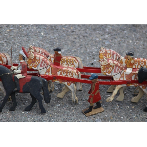 709 - ANTIQUE WOODEN HANDMADE HORSE AND COACH