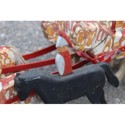 709 - ANTIQUE WOODEN HANDMADE HORSE AND COACH